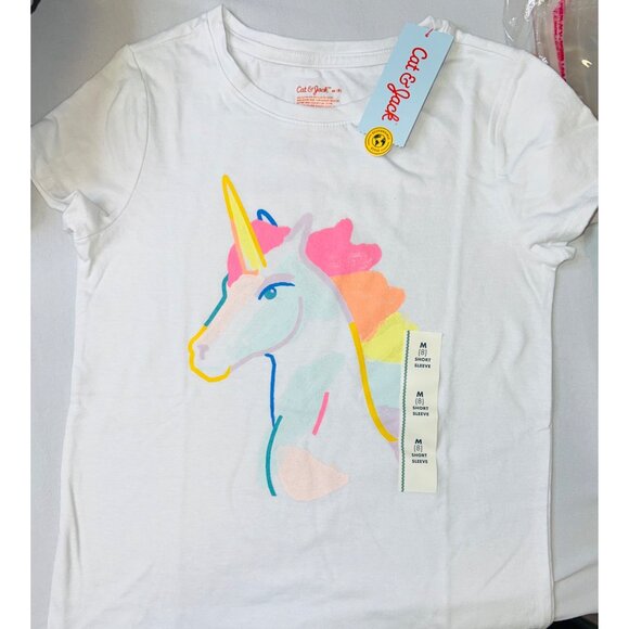 Unicorn Graphic T-Shirt For Girls M Cat & Jack 60% Cotton 40% Polyester White - Picture 1 of 4